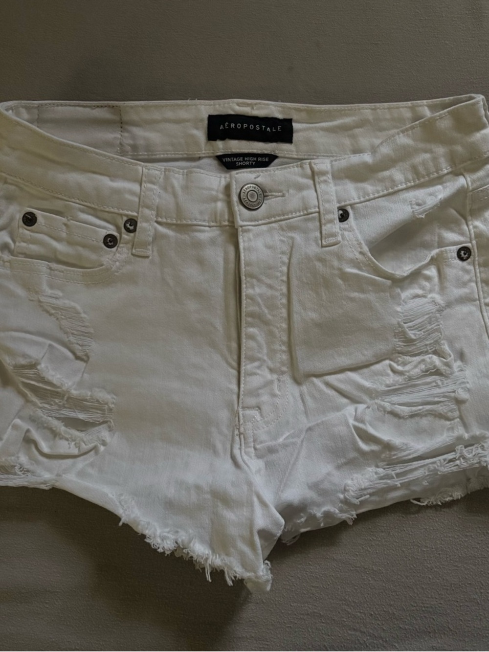 Aeropostale White Distressed High-Rise Jean Shorts